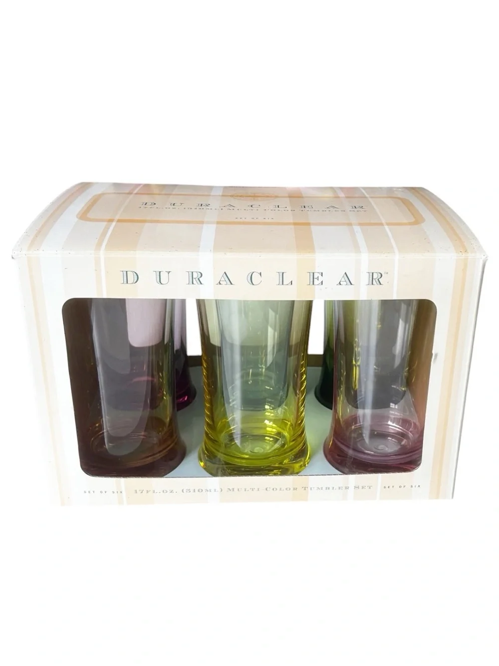 Williams-Sonoma vintage Duraclear 17 fl. Oz. Tumbler Multi-Color set of 6 NWT